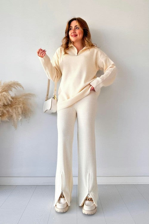 Zipper Highneck Dropshoulder Track Suit 2PCs