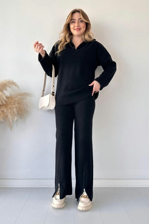 Zipper Highneck Dropshoulder Track Suit 2PCs