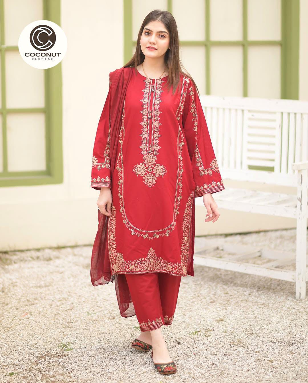 *Skinvense Embroidery shirt trozer with shiffon duppata🥰*