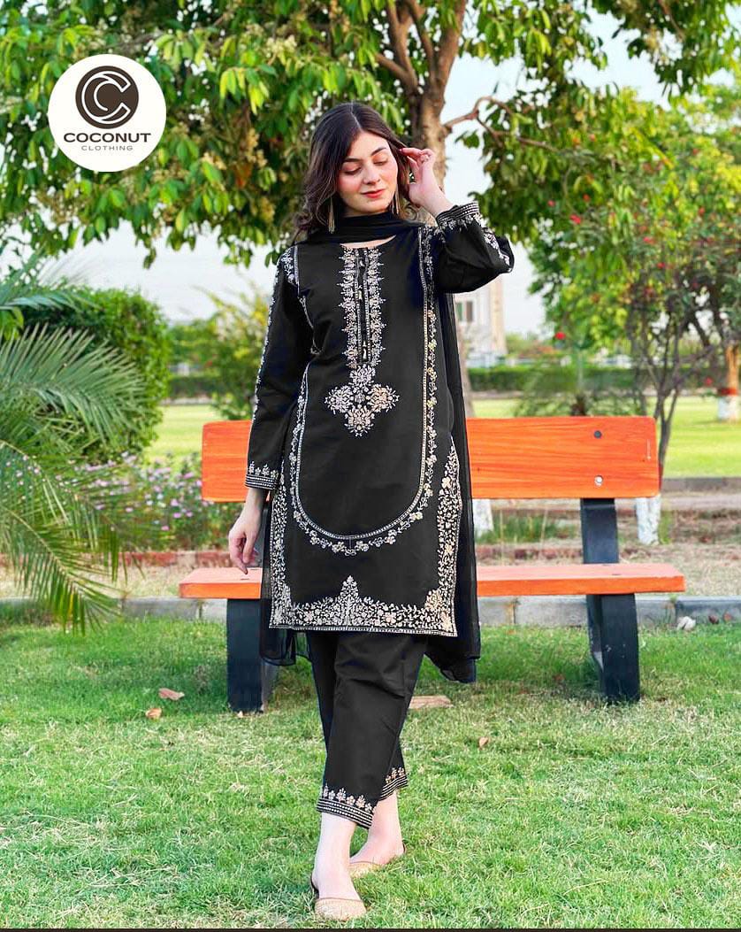 *Skinvense Embroidery shirt trozer with shiffon duppata🥰*