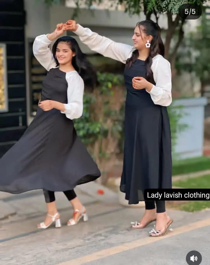 *Platted Black Maxi with White Sleeves*