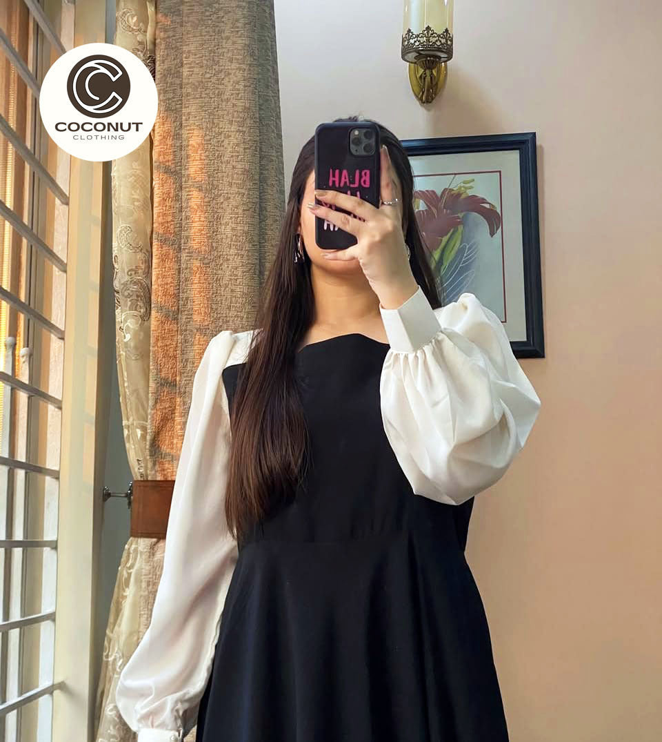 *Platted Black Maxi with White Sleeves*
