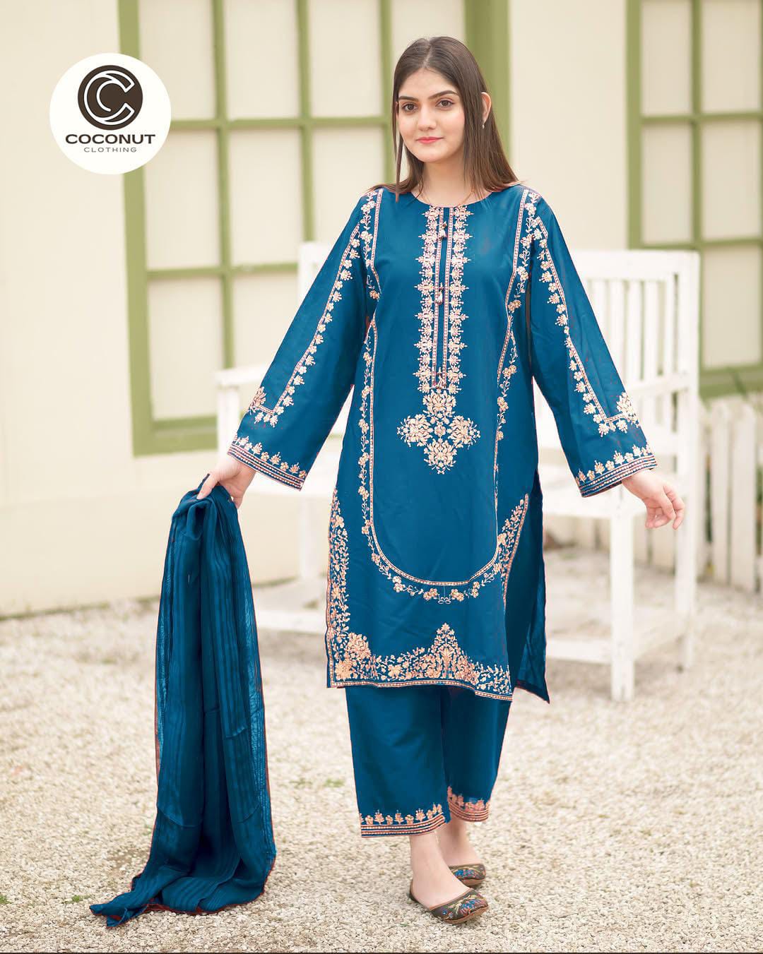 *Skinvense Embroidery shirt trozer with shiffon duppata🥰*