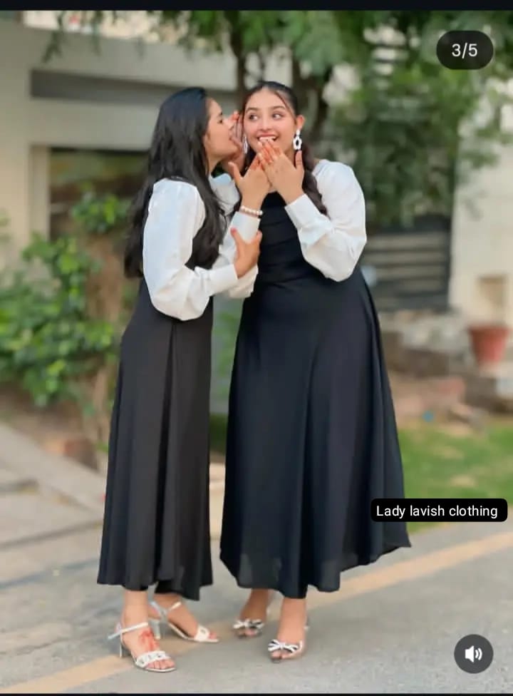 *Platted Black Maxi with White Sleeves*