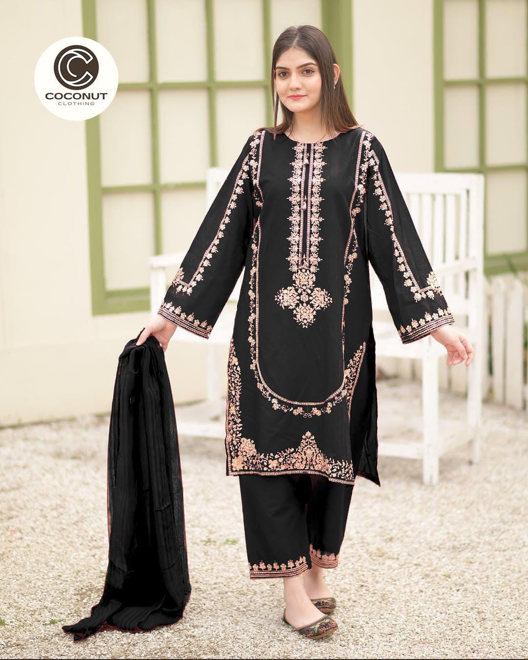 *Skinvense Embroidery shirt trozer with shiffon duppata🥰*