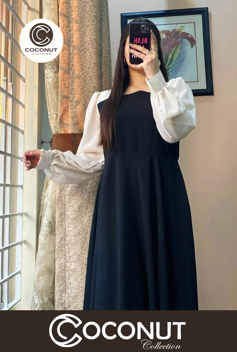 *Platted Black Maxi with White Sleeves*