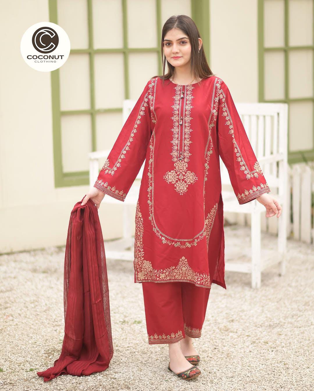 *Skinvense Embroidery shirt trozer with shiffon duppata🥰*