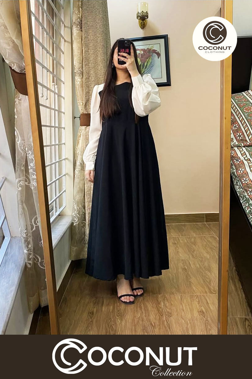 *Platted Black Maxi with White Sleeves*